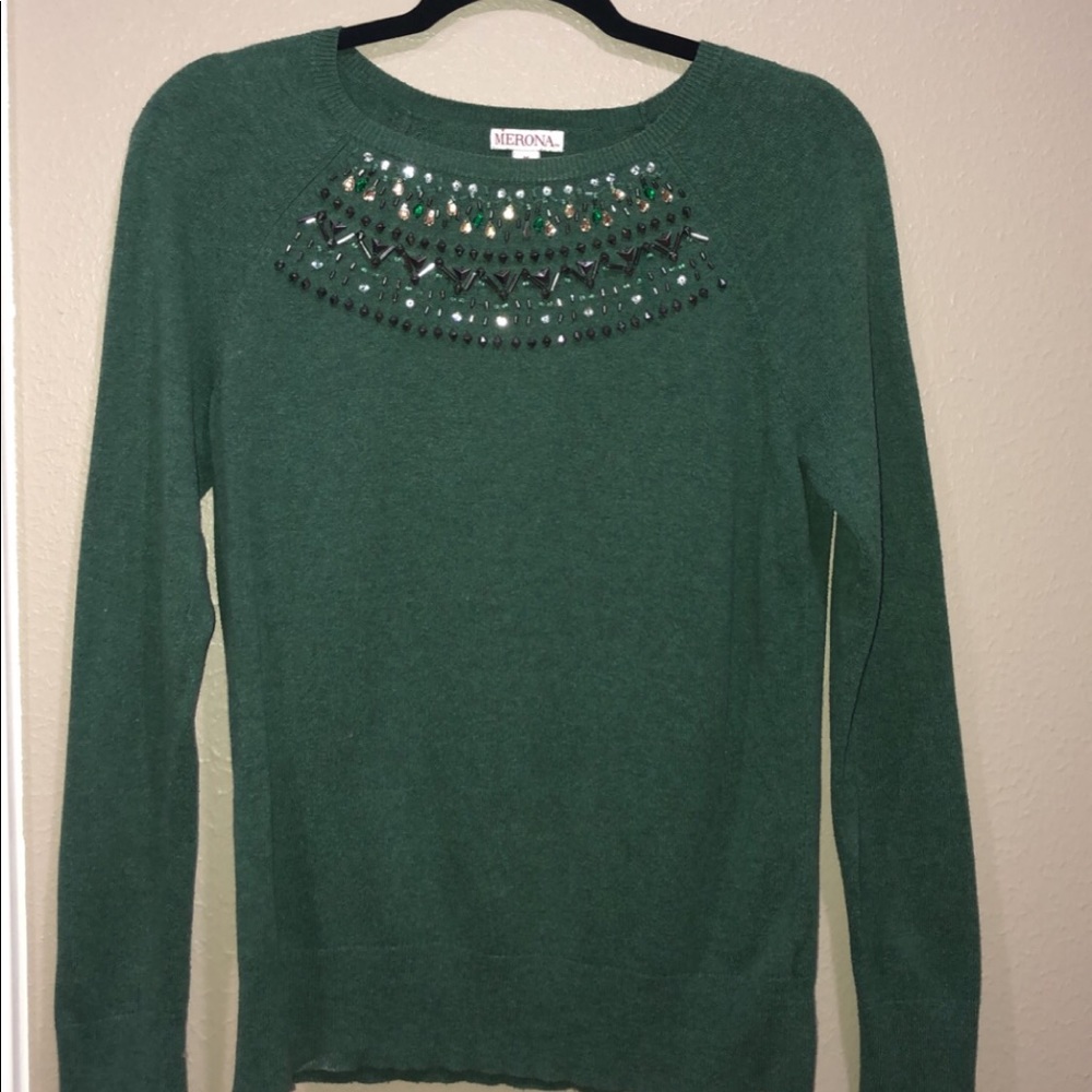 Green rhinestone sweater